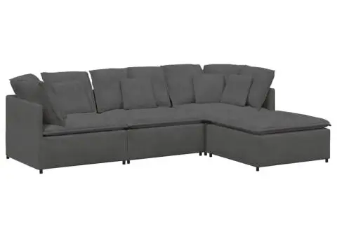 Canapea modulară cu taburet și perne țesătură velur gri închis - 2/5