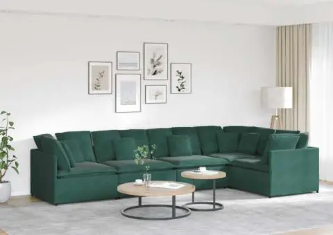 Canapea modulară cu perne, verde închis, catifea - 1/5