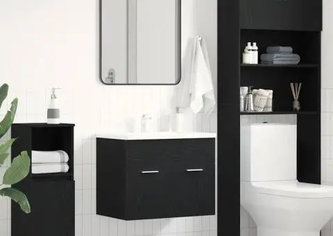 Dulap chiuvetă baie, stejar negru, 60x38,5x46cm, lemn prelucrat - 1/5