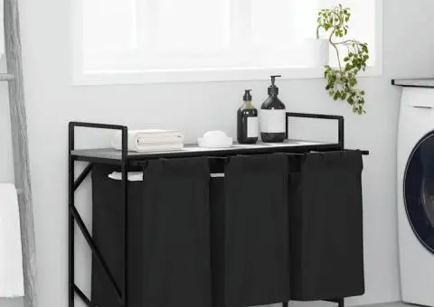 Coș de rufe 3 compartimente cu raft sonoma gri - 1/5