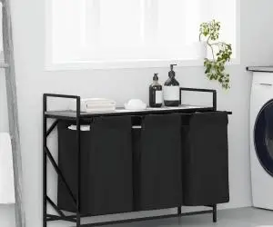 vidaXL Coș de rufe 3 compartimente cu raft sonoma gri