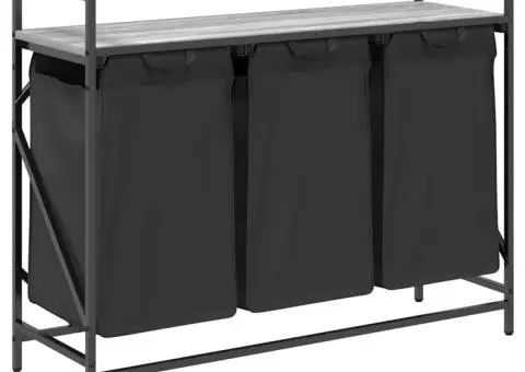 Coș de rufe 3 compartimente cu raft sonoma gri - 2/5