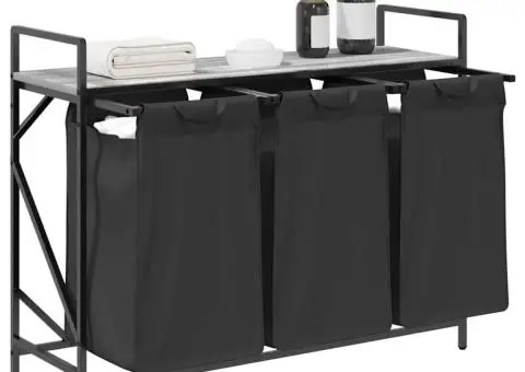 Coș de rufe 3 compartimente cu raft sonoma gri - 4/5