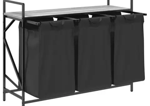 Coș de rufe 3 compartimente cu raft sonoma gri - 5/5