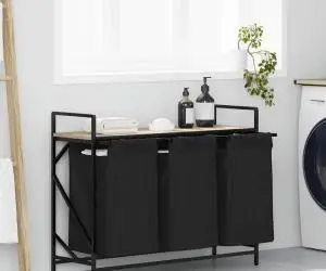vidaXL Coș de rufe 3 compartimente cu raft stejar sonoma