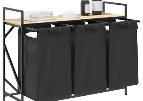 Coș de rufe 3 compartimente cu raft stejar sonoma - 4/5