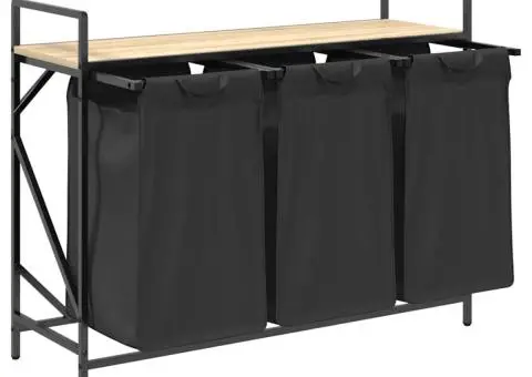 Coș de rufe 3 compartimente cu raft stejar sonoma - 5/5