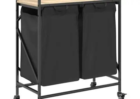 Coș de rufe 2 compartimente cu roți stejar sonoma - 2/5