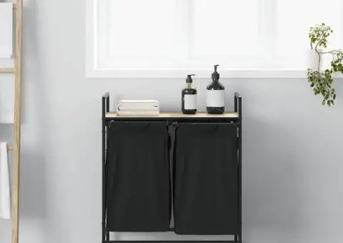 Coș de rufe 2 compartimente cu roți stejar sonoma - 3/5