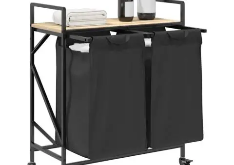 Coș de rufe 2 compartimente cu roți stejar sonoma - 4/5