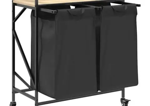 Coș de rufe 2 compartimente cu roți stejar sonoma - 5/5