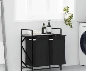 vidaXL Coș de rufe 2 compartimente cu raft sonoma gri