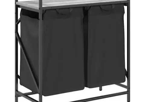 Coș de rufe 2 compartimente cu raft sonoma gri - 2/5