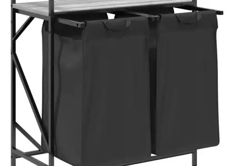 Coș de rufe 2 compartimente cu raft sonoma gri - 5/5