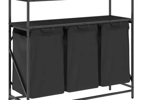 Coș de rufe 3 compartimente cu rafturi stejar negru - 2/5