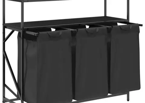 Coș de rufe 3 compartimente cu rafturi stejar negru - 5/5