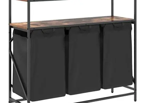 Coș de rufe 3 compartimente cu rafturi stejar fumuriu - 2/5