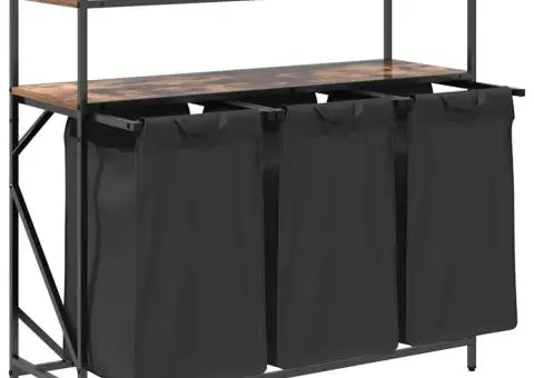 Coș de rufe 3 compartimente cu rafturi stejar fumuriu - 5/5