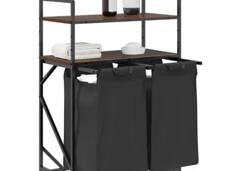 Coș de rufe 2 compartimente cu rafturi stejar maro - 4/5