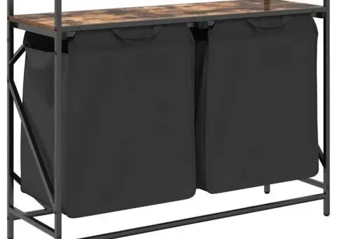 Coș de rufe 2 compartimente cu raft stejar fumuriu - 2/5