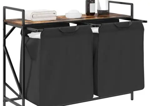 Coș de rufe 2 compartimente cu raft stejar fumuriu - 4/5