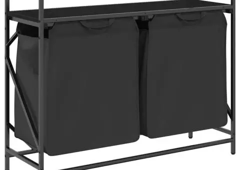 Coș de rufe 2 compartimente cu raft stejar negru - 2/5