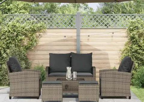 Set mobilier grădină cu perne, 6 piese, gri, poliratan - 3/5