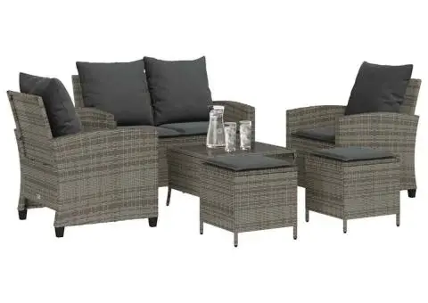 Set mobilier grădină cu perne, 6 piese, gri, poliratan - 4/5