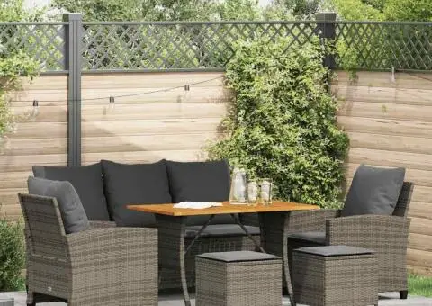 Set mobilier grădină cu perne, 6 piese, gri, poliratan - 1/5