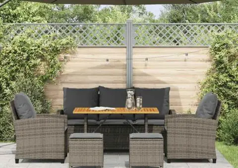 Set mobilier grădină cu perne, 6 piese, gri, poliratan - 3/5