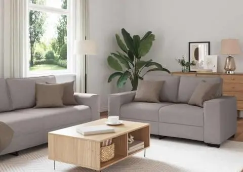 Set de canapea cu perne, 3 piese, gri taupe, material textil - 1/5