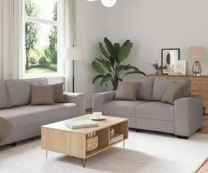 vidaXL Set de canapea cu perne, 3 piese, gri taupe, material textil