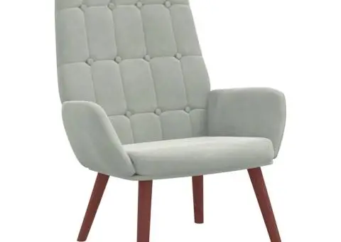 Scaun de relaxare, gri deschis, catifea - 2/5