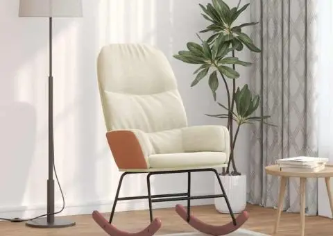 Scaun balansoar, alb crem, catifea - 1/5