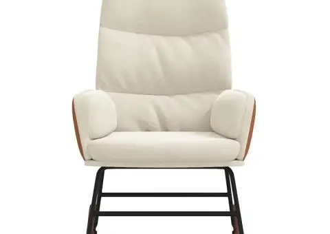 Scaun balansoar, alb crem, catifea - 3/5