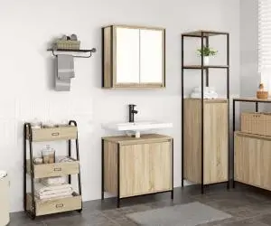 vidaXL Set mobilier de baie, 2 piese, stejar sonoma, lemn prelucrat