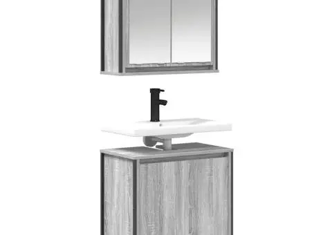 Set mobilier de baie, 2 piese, gri sonoma, lemn prelucrat - 4/5