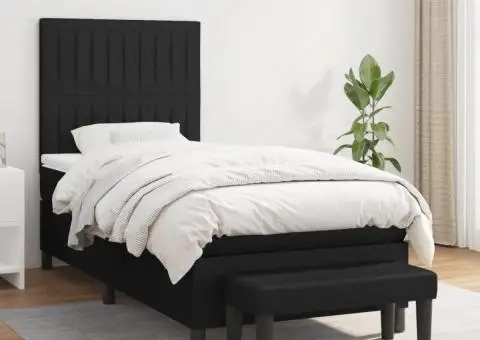 Pat box spring cu saltea, negru, 90x190 cm, textil - 1/5