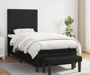 vidaXL Pat box spring cu saltea, negru, 90x190 cm, textil