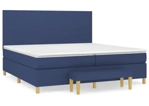 Pat box spring cu saltea, albastru, 200x200 cm, textil - 2/5