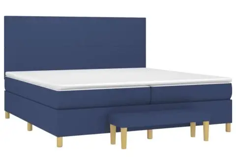 Pat box spring cu saltea, albastru, 200x200 cm, textil - 3/5