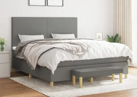 Pat continental cu saltea, gri închis, 160x200 cm, țesătură - 1/5