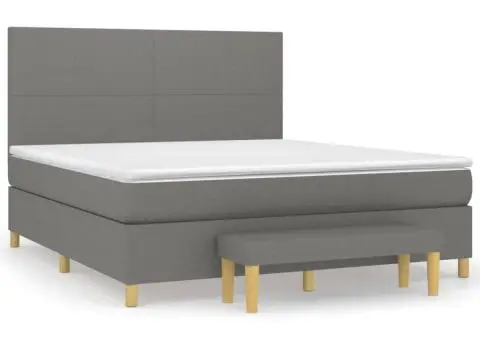 Pat continental cu saltea, gri închis, 160x200 cm, țesătură - 2/5