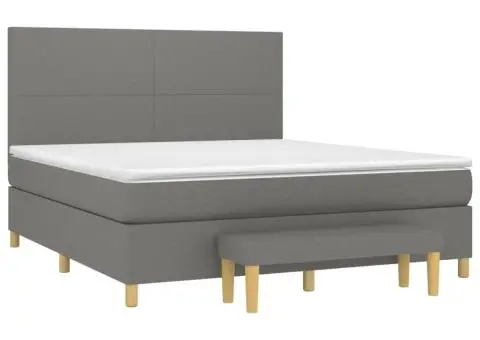 Pat continental cu saltea, gri închis, 160x200 cm, țesătură - 3/5