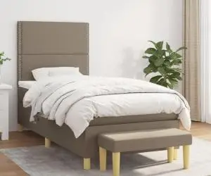 vidaXL Pat box spring cu saltea, gri taupe, 80x200 cm, textil