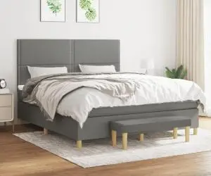 vidaXL Pat continental cu saltea, gri închis, 160x200 cm, țesătură