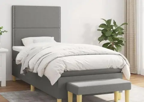 Pat box spring cu saltea, gri închis, 90x190 cm, textil - 1/5