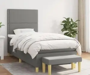 vidaXL Pat box spring cu saltea, gri închis, 90x190 cm, textil