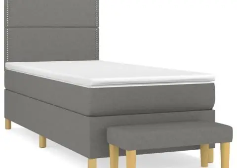 Pat box spring cu saltea, gri închis, 90x190 cm, textil - 2/5