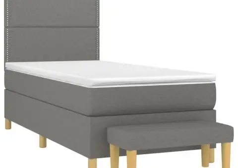 Pat box spring cu saltea, gri închis, 90x190 cm, textil - 3/5